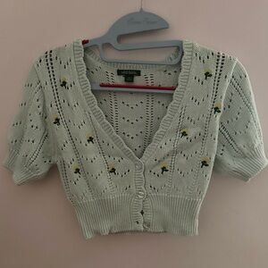 WILD FABLE blue crop cardigan with embroidery